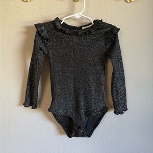 Zara Sprakly Black Bodysuit with Ruffle Collar